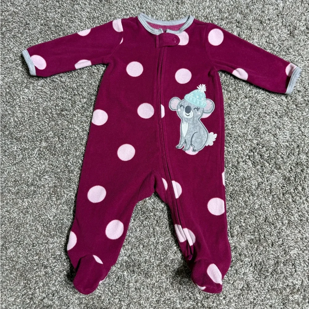 Carter's Baby Girl Polka Dot Fleece Footed Pajamas Size 3 Months